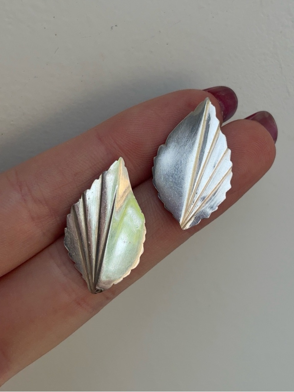 Vintage Sterling Silver High Quality Signed Leaf Earrings